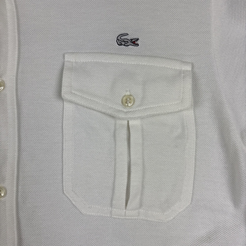 Vintage Lacoste Polo Shirt Men’s Medium White Safari Pockets Utility Pique Slim - Picture 5 of 12